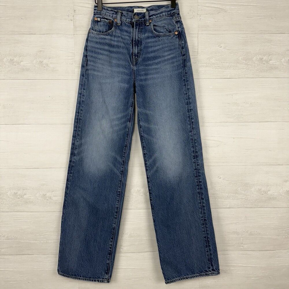 AE77 Premium Stovepipe Jeans Size 24 Blue Medium Wash High Rise Wide Leg Relaxed